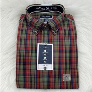 Club Room Performance Slim Fit Long Sleeve - Green/Red Plaid - Medium - NWT